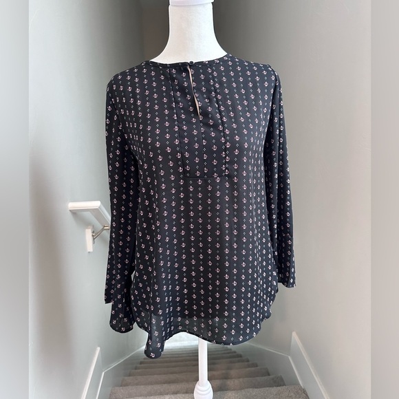 Loft Women’s Black Patterned Blouse with Flared Sleeves XS - Picture 1 of 6